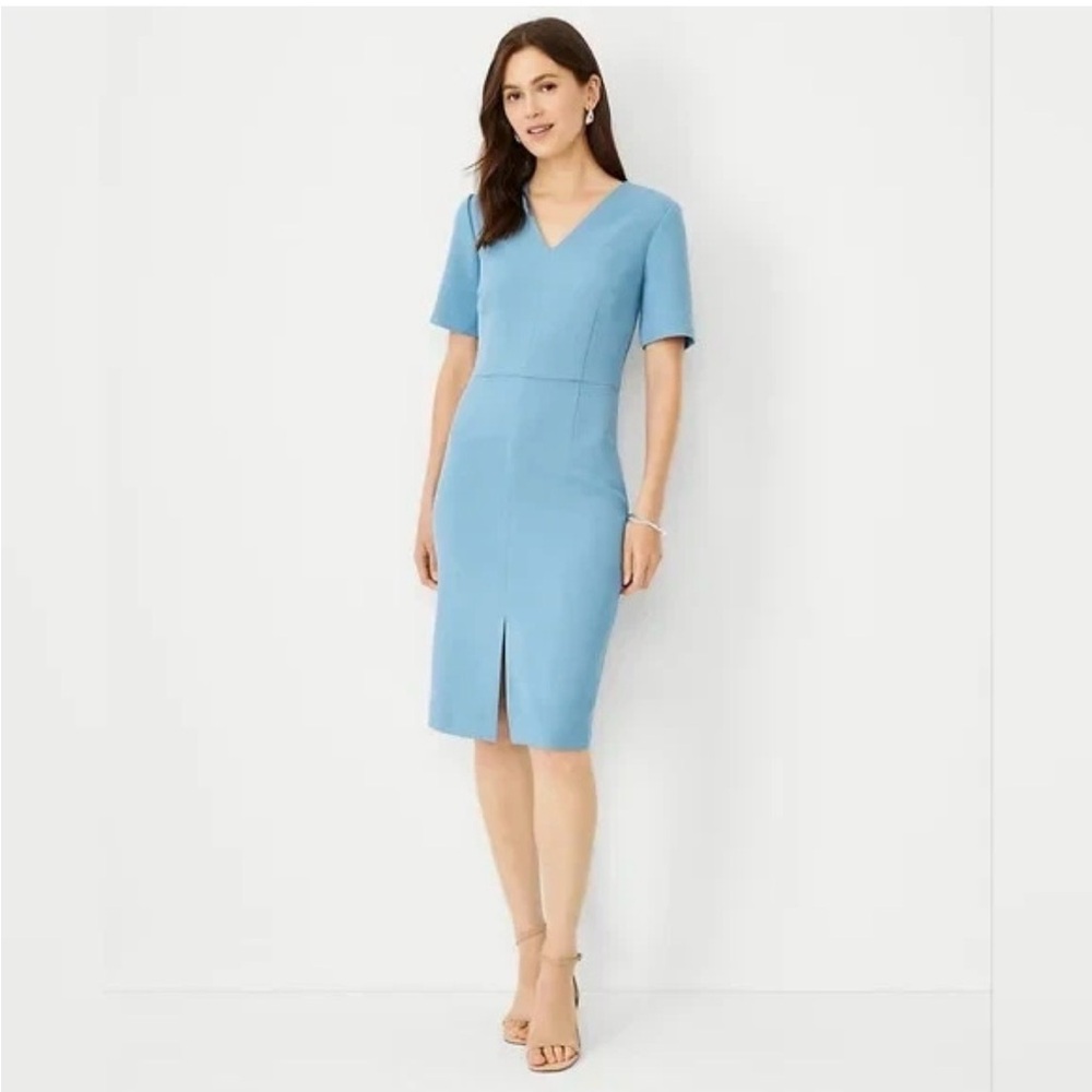 NWT $159 ANN TAYLOR Double V sheath dress blue sz 2